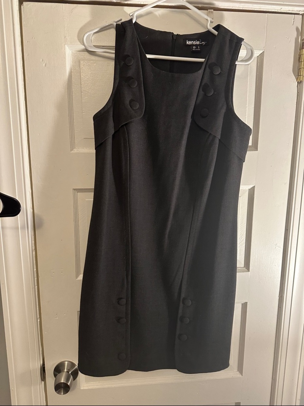 Kensie Charcoal Sleeveless Midi Dress with Covered Buttons